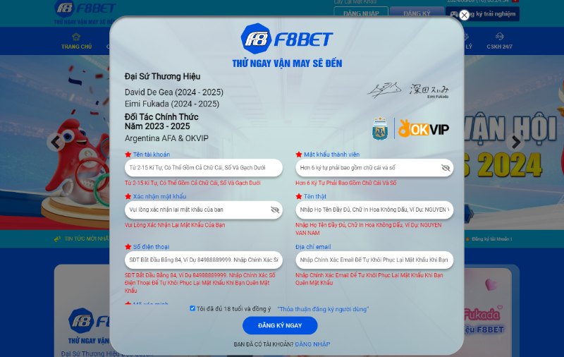 Tạo Tài Khoản Đơn Giản Nhà Cái F8BET